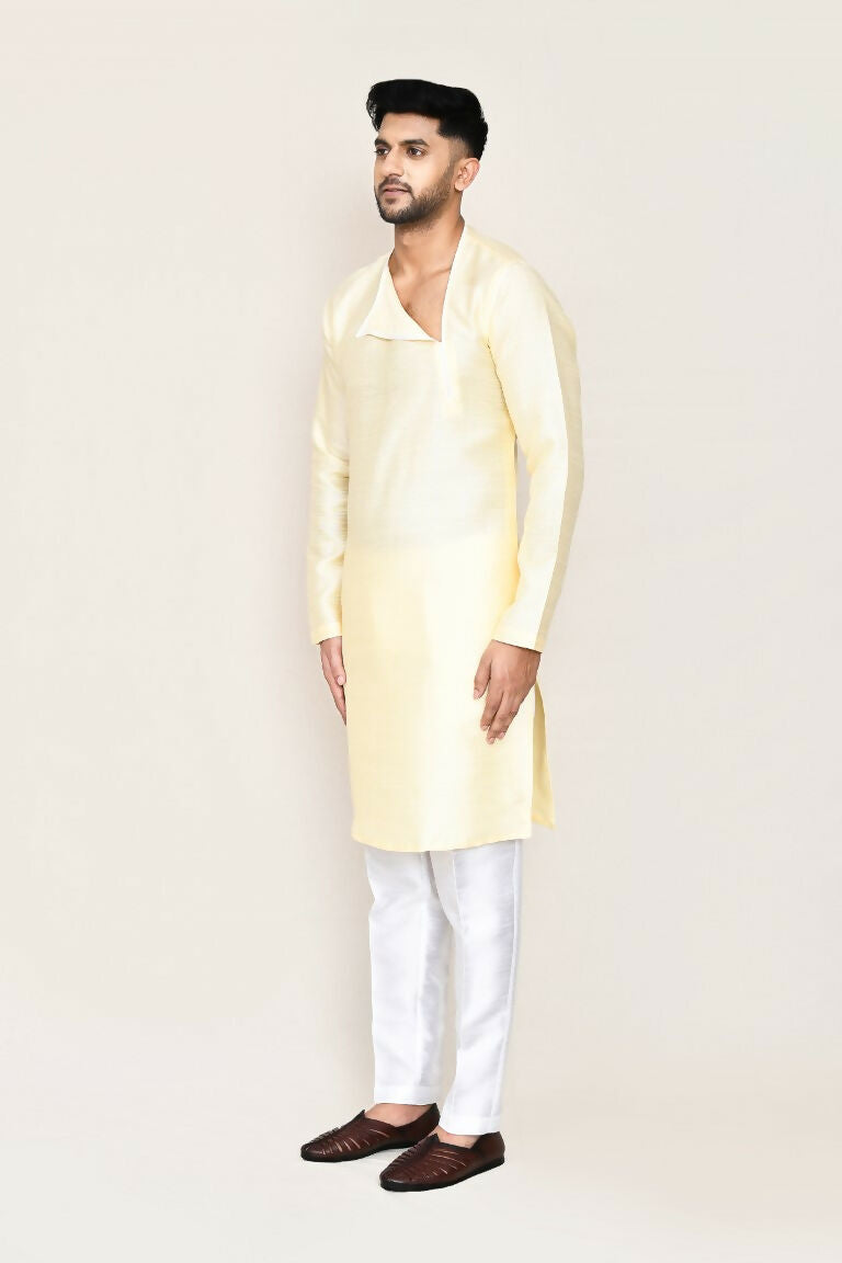 Joban Fashion Beige Colored Art Silk Fabric Kurta With Straight Fit Pant | Grocsy