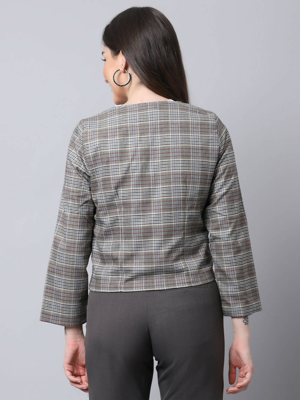 Even Apparels Brown Polywool Open Front Statement Women's Jacket | Grocsy