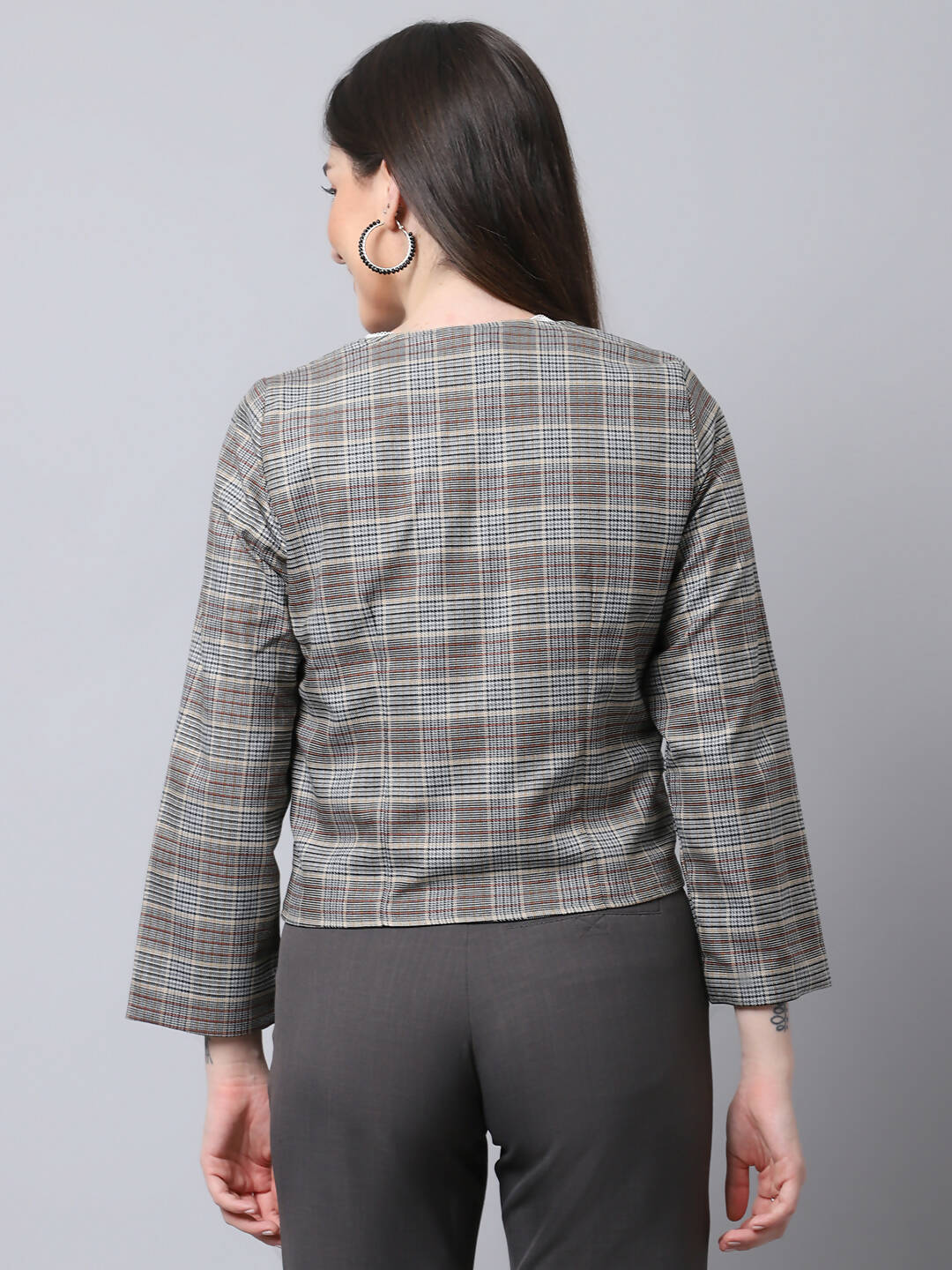 Even Apparels Brown Polywool Open Front Statement Women's Jacket | Grocsy
