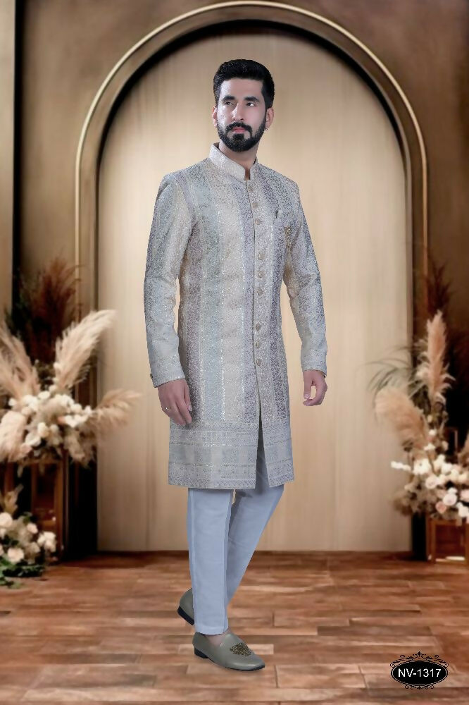 Joban Fashion Men's Cream Base ( Multi-Colour ) Swad Velvet Kurta with Pyjama | Grocsy