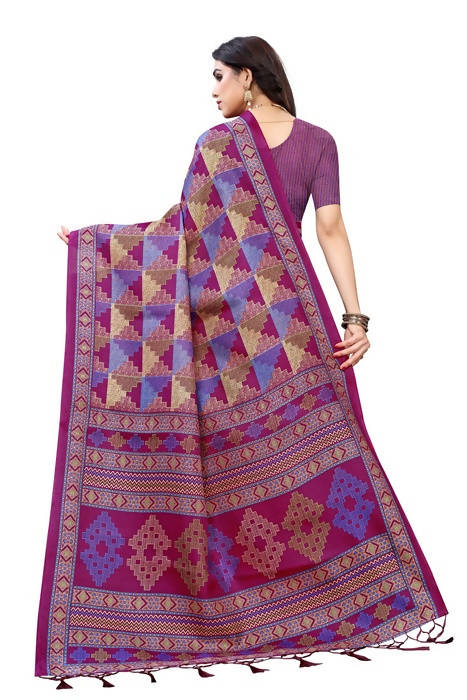 Vamika Multicolor Kalamkari Print With Jhalar Khadi Silk Saree (TANISHA WINE) | Grocsy