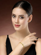 NVR Women's Gold-Polished CZ Stone-Studded Kada Bracelet