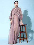 Purple Fancy Pure Fabric Plain Ready to wear Saree with stitched Blouse - Vrinda | Grocsy