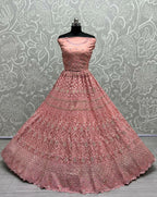 Jyoti Fashion Women's Pink Heavy Net Fancy Dori, Multi Thread, Rainbow Sequins and Diamond Work Wedding Lehenga Choli | Grocsy