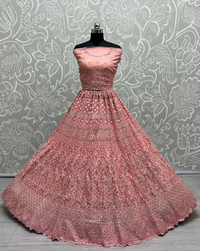 Jyoti Fashion Women's Pink Heavy Net Fancy Dori, Multi Thread, Rainbow Sequins and Diamond Work Wedding Lehenga Choli | Grocsy