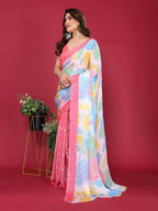 PR Fashion Pink Moss Chiffon Printed Saree | Grocsy