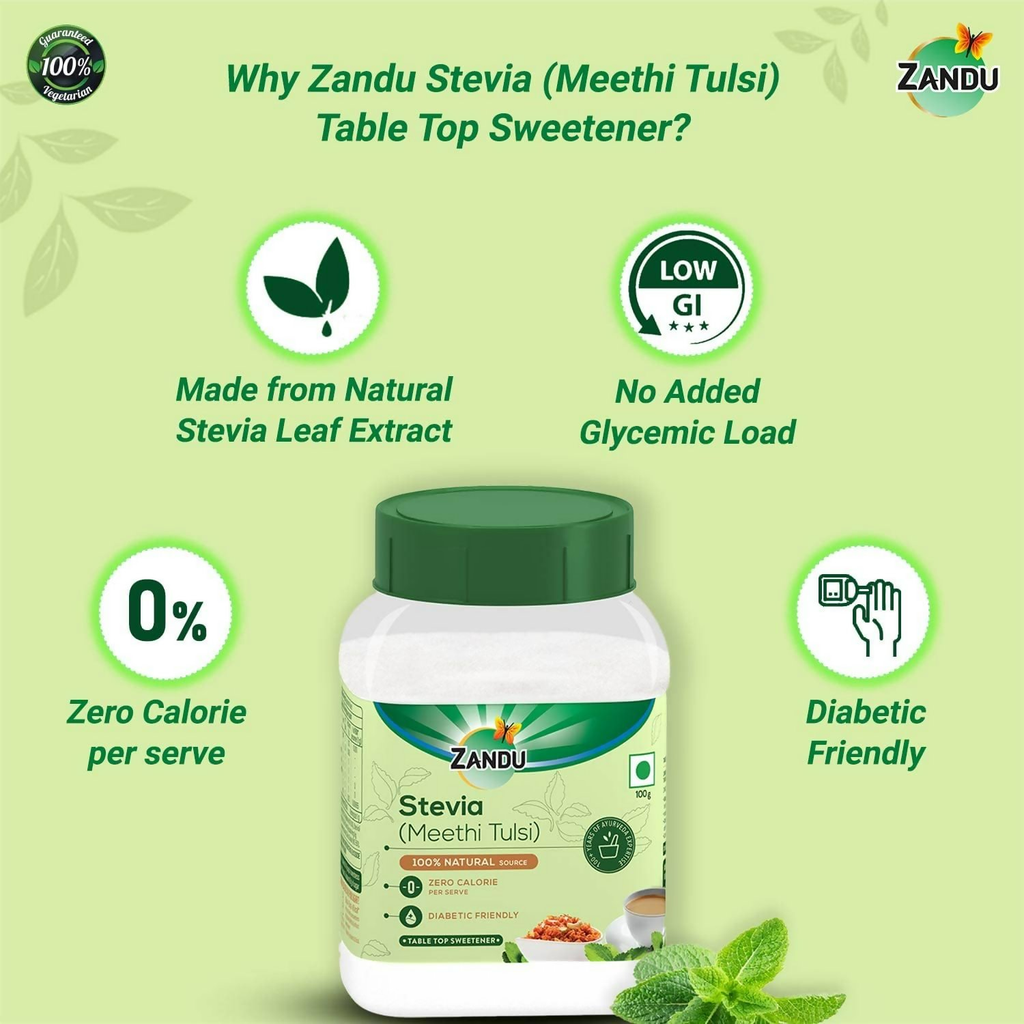 Zandu Stevia Meethi Tulsi Powder- A Healthier Substitute For Sugar | Grocsy