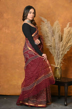 Very Much Indian Pure Kota Cotton Handblock Printed Saree - Red | Grocsy
