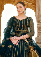 Heavy Stone Embroidered Peacock Blue Designer Anarkali Suit - Emponline | Grocsy