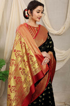 Jyoti Fashion Women's Black Banarasi Silk Zari Woven Saree with Blouse | Grocsy