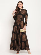 Ahalyaa Women Black Crepe Copper Foil Print Dress | Grocsy