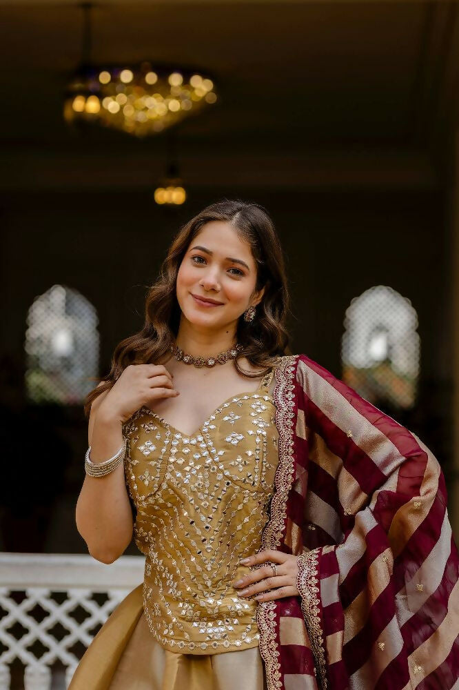 Teeya Creation Multi Color Pure Banarasi Viscose Designer Mirror Work Lehenga Choli | Grocsy