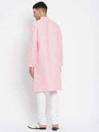 Even Apparels Pink Pure Cotton Men's Kurta With Band Collar | Grocsy