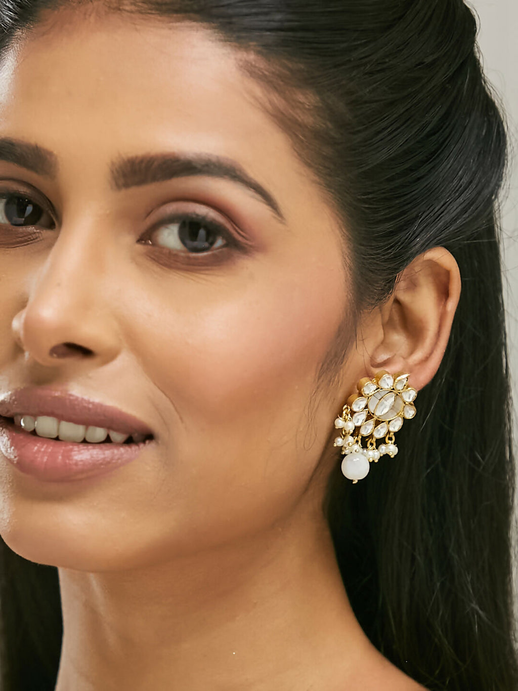 Nuyug 22K Gold-Plated Elegant MOP Studded Ethnic Pearl Drop Stud Earrings | Grocsy