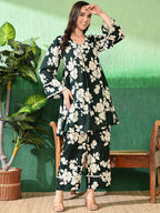 Sangria Printed A-Line Kurti With Trouser | Grocsy