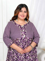 Miravan Women's Plus Size Purple cotton Floral Gota Lace Work Anarkali Kurta | Grocsy