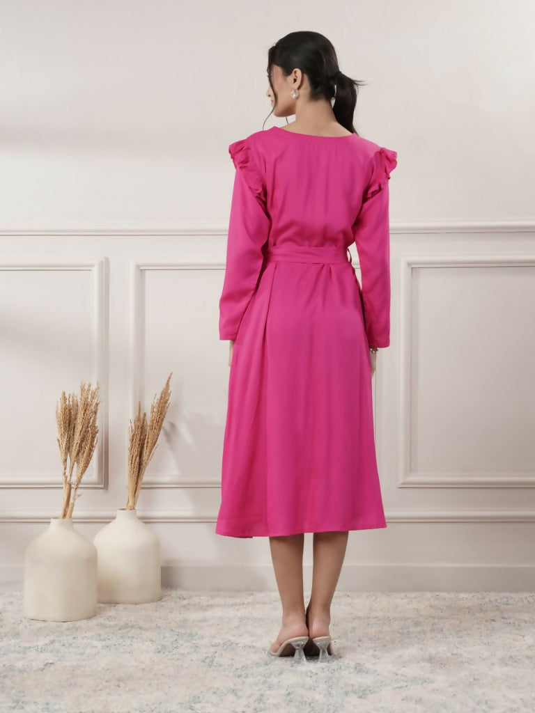 Joban Fashion Women's Rayon Pink Midi Dress | Grocsy