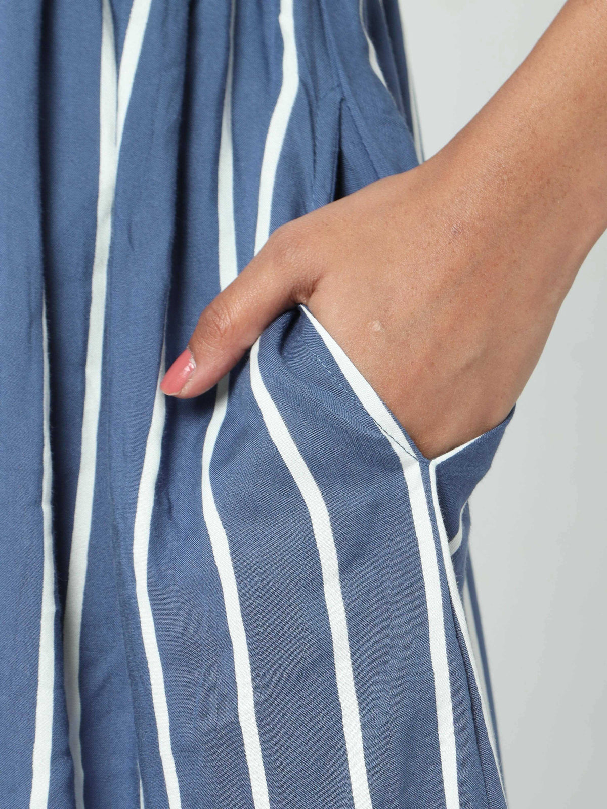 Manet Three Fourth Maternity Dress Striped With Concealed Zipper Nursing Access - Blue | Grocsy