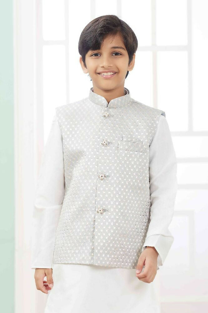 Raivat Ethnic Art Silk Embroidery Work 3 Pics Jacket Set In Grey Colour | Grocsy