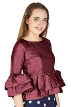 Aastha Fashion Women's Wine Art Silk Bell Sleeves attire with Poly Cotton Lining Blouse | Grocsy