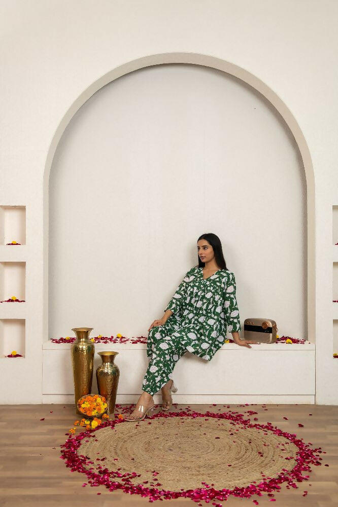 Joban Fashion Green Hand Block Printed Cotton Co-Ord Set | Grocsy