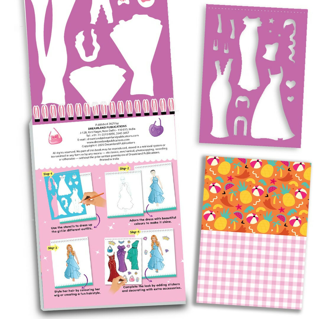 Dreamland Publications Style Studio Fashion Sketch Activity Book 2 for Girls Age 4-8 years | Grocsy
