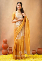 Exclusive Collection Beautiful Yellow Tissue Silk Hand Weaving Handloom Saree With Running Blouse Piece | Grocsy