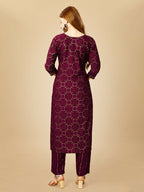 Jyoti Fashion Women's Wine Viscose Rayon Embroidered Kurta Pant Set | Grocsy