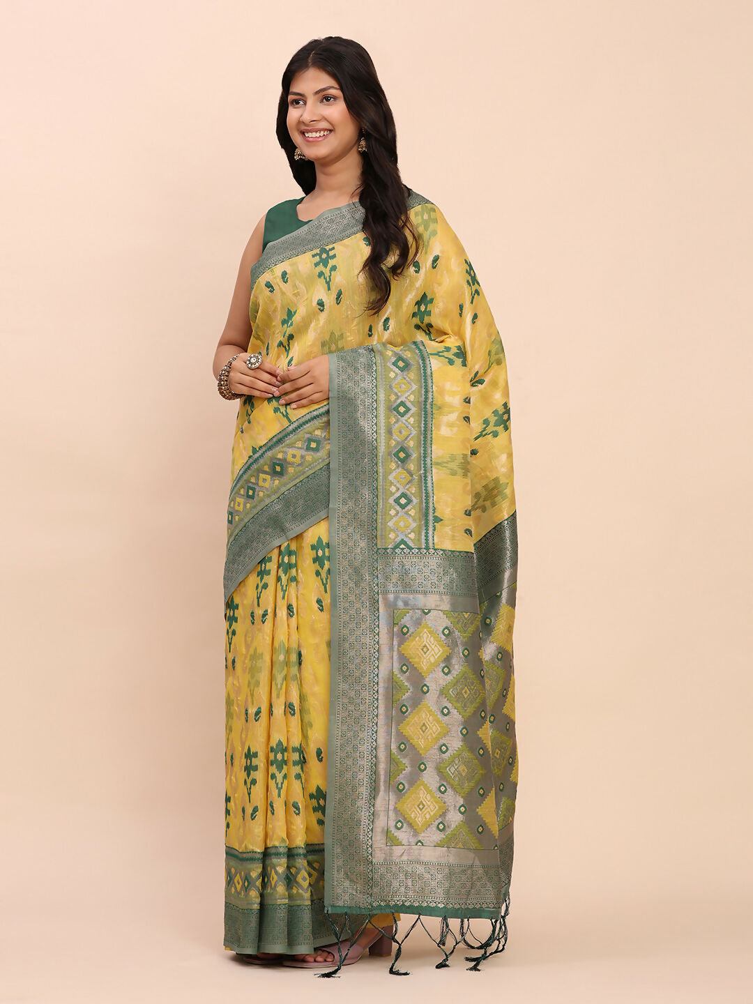 Shree Shyam Fashion Linen Cotton Yellow Saree | Grocsy
