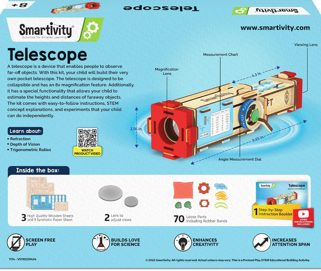 Smartivity Telescope Toy For Kids Age 8, 9, 10, 11, 12, 13, 14 Years Old Measure Height & Grocsynce | Grocsy