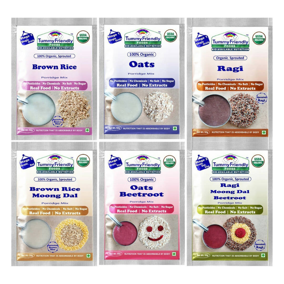 TummyFriendly Foods Stage1, Stage2 Porridge Mixes - Trial Packs Combo | Grocsy