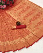 DEIANA'S Beautiful Designer Golden zari Soft Lichi Silk Saree - Red | Grocsy