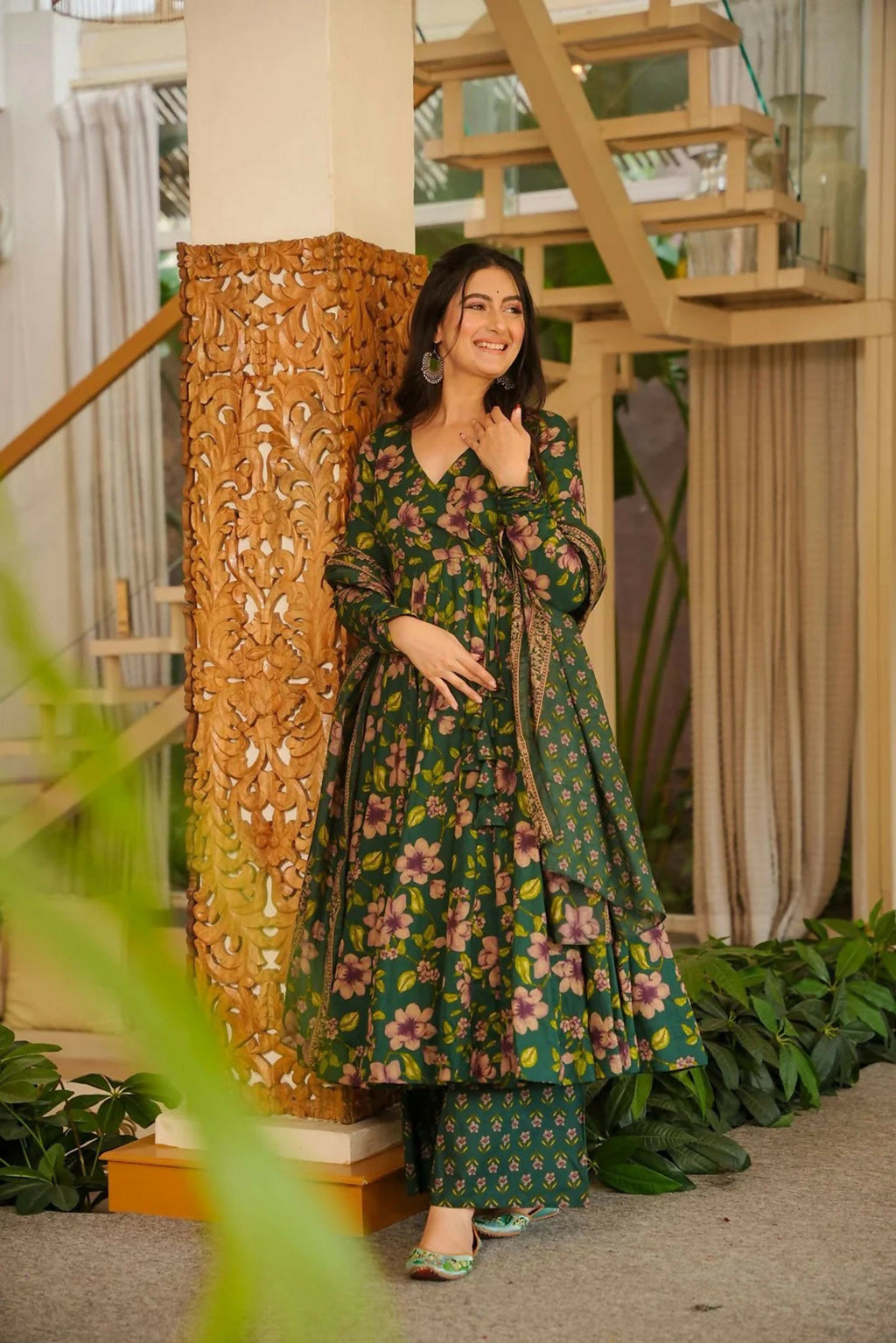 Aayaa Designer Cotton Silk Suit - Green | Grocsy