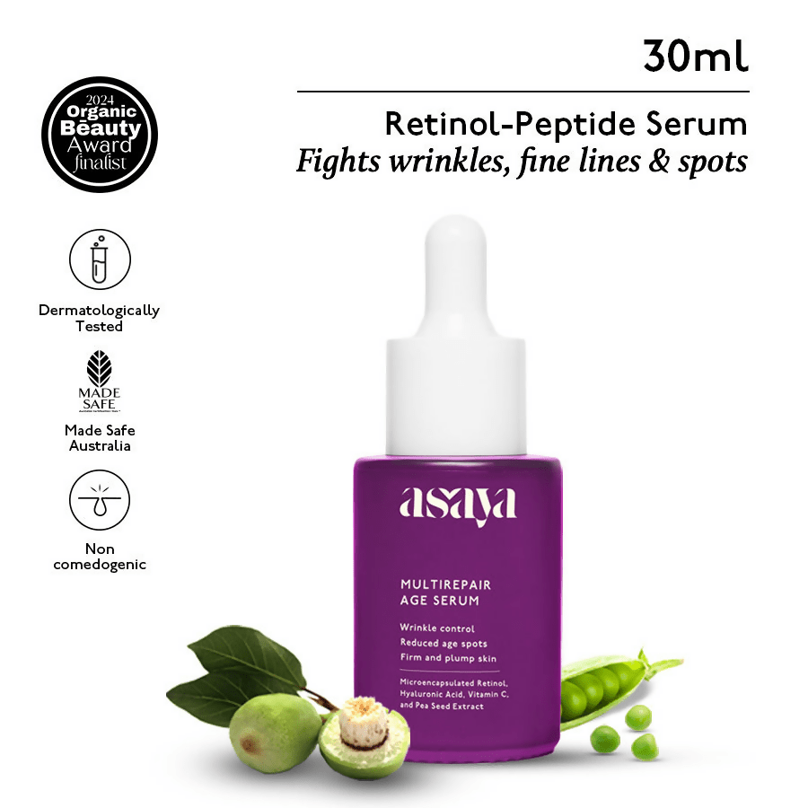 Asaya 0.2% Retinol Peptide Night Serum, Beginner Friendly Anti Aging Face Serum With Vit C | Grocsy