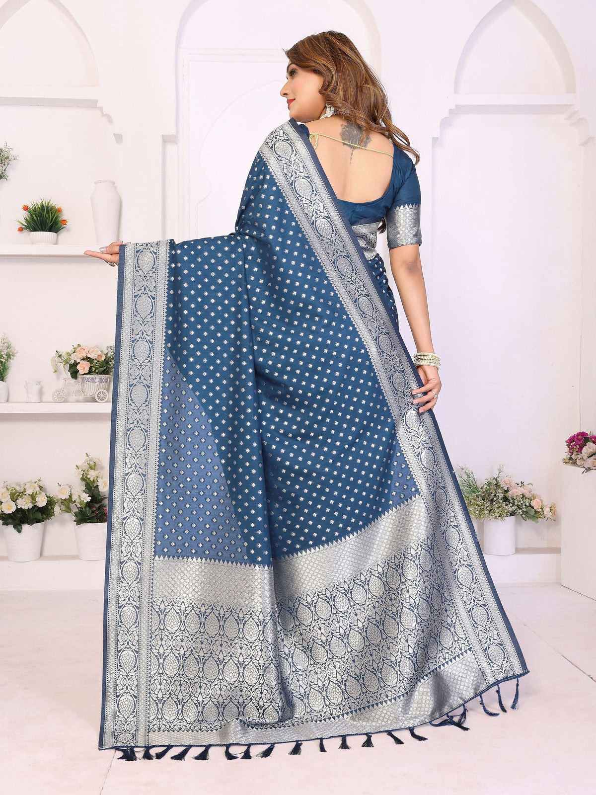 Aastha Fashion Navy Blue Georgette Silk Zari Weaving Saree | Grocsy