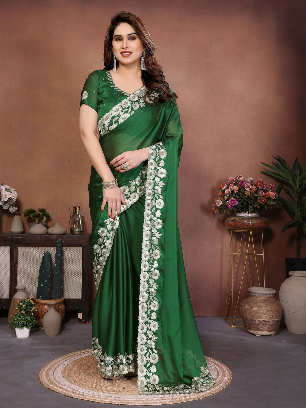 Teeya Creation New Trendy Stylish Party Wear Silk Saree-Green | Grocsy