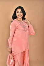 Morchari Women And Hand Embroidery Palazzo Set-Peach | Grocsy