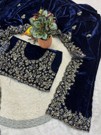 Joban Fashion Royal Blue 9000 Velvet Party Wear Sarees | Grocsy