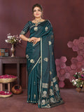 Joban Fashion Emerald green Floral Motifs Banarasi Silk Sarees | Grocsy