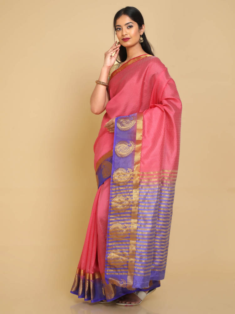 Kalamandir Woven Design Pink Pashmina Saree | Grocsy