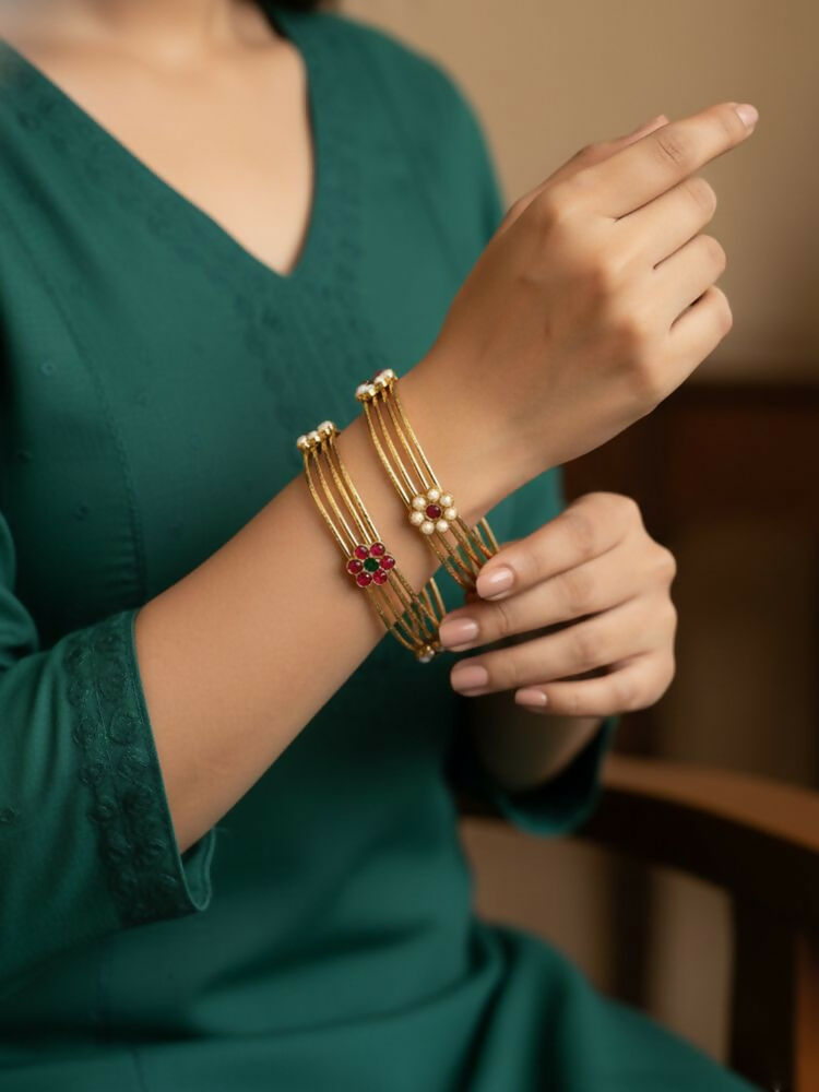 NVR Women Set of 2 Gold Plated Artificial Stone Bangle | Grocsy