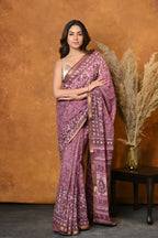Very Much Indian Handblock Printed Cotton Saree With Natural Dyes - Pink | Grocsy