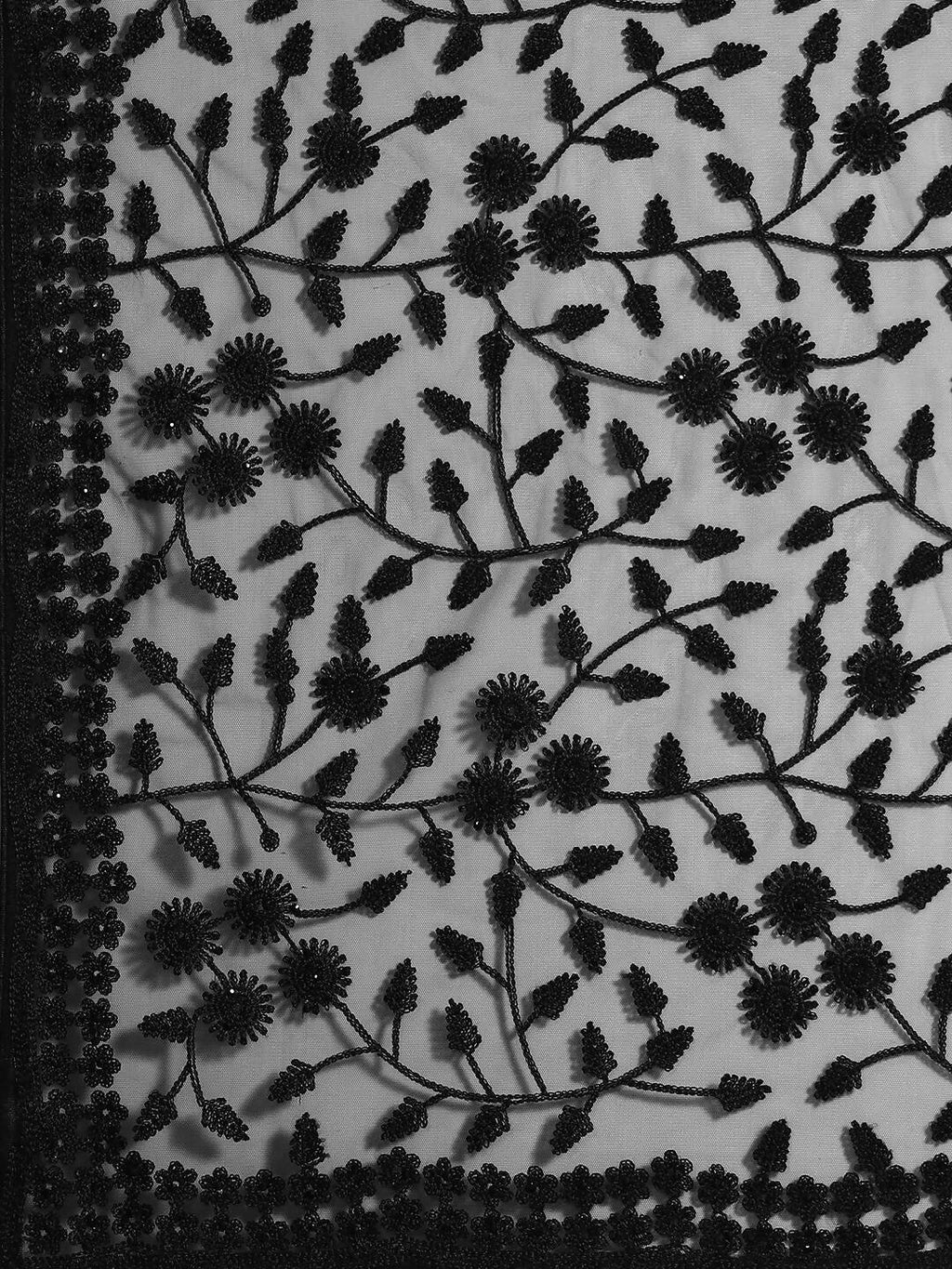 Black Woven Design Net Saree with Blouse Piece - Kalamkari | Grocsy