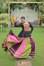 Teeya Creation Multi Colour Reyon Silk Gamathi Work Navratri lehenga Choli | Grocsy