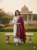 Teeya Creation White Color Faux Georgette Embroidery Work Long Party Wear Palazzo Suit | Grocsy