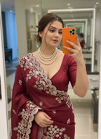 Teeya Creation New Trendy Party Wear Soft Silk Saree-Maroon | Grocsy