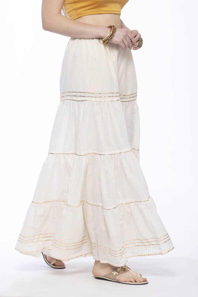 Mominos Fashion Cotton Off White Stripe With Gota Sharara | Grocsy