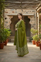 The52 Women's Beautiful Cotton Fabric Embroidery Work Flared Anarkali Pant and Dupatta Set | Grocsy