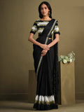 Black Crepe Silk Sequence Embroidered Saree With Stitched Blouse - Mohmanthan La Belle | Grocsy