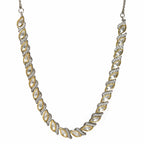 Leaf Shaped Neckpiece in Dual Tone Kundan and American Diamonds (Silver) - Ruby Raang | Grocsy